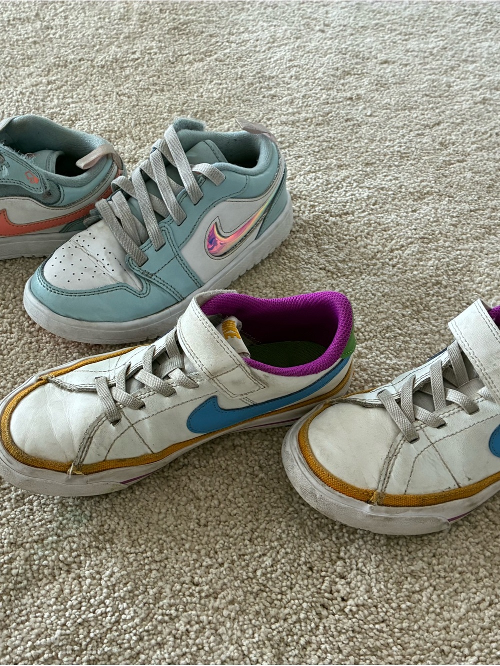 Nike Kids Sneakers in White, Blue, Purple & Gold Accent